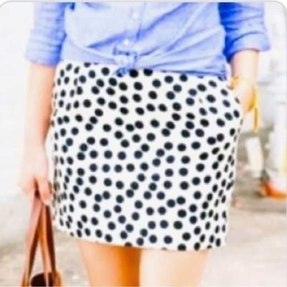 J Crew Cream with black polkadot, mini skirt, size 4